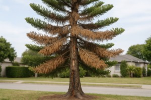 Norfolk Island Pine affected by Fusarium root rot