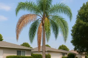 Queen Palm affected by Fusarium wilt