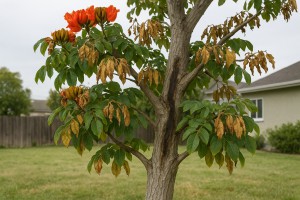 African Tulip Tree affected by Sclerotinia stem rot