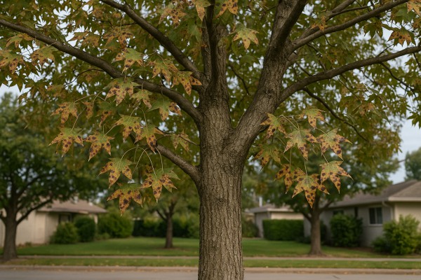 Sweetgum affected by Anthracnose