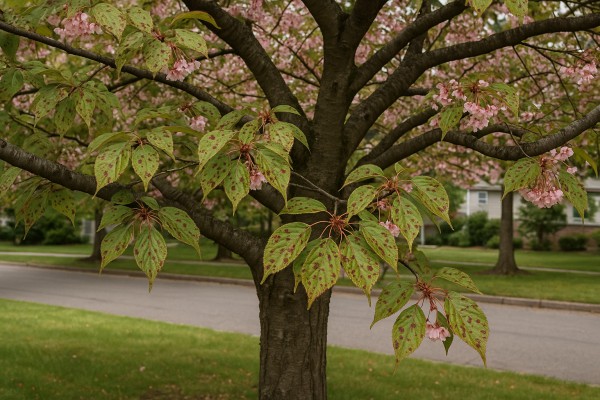 Japanese Flowering Cherry affected by Cherry leaf spot