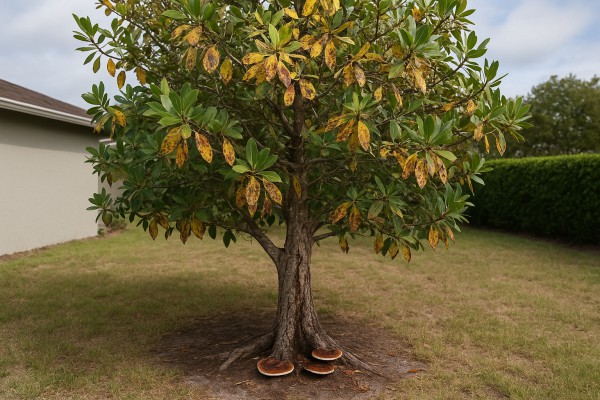 White Mangrove affected by Ganoderma root rot