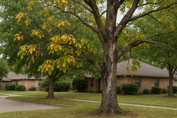 Mockernut Hickory affected by Hypoxylon canker