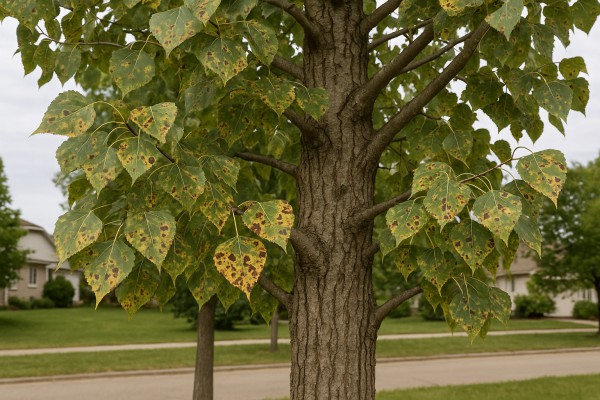 Black Cottonwood affected by Marssonina leaf spot