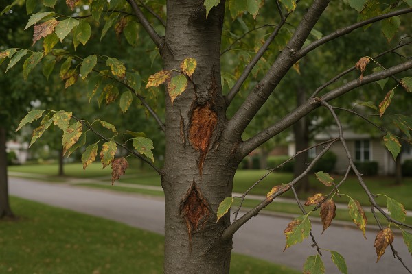Black Birch affected by Nectria canker