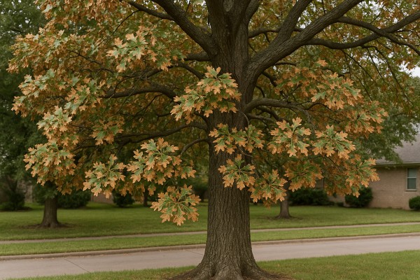 Water Oak affected by Oak leaf scorch