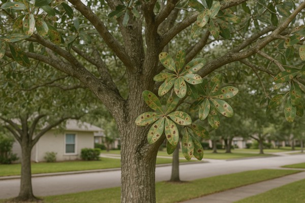 Sand Live Oak affected by Oak leaf spot