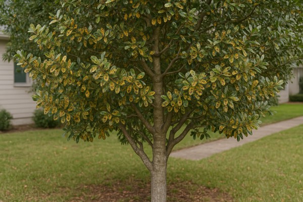 Yaupon Holly affected by Phyllosticta Leaf Spot