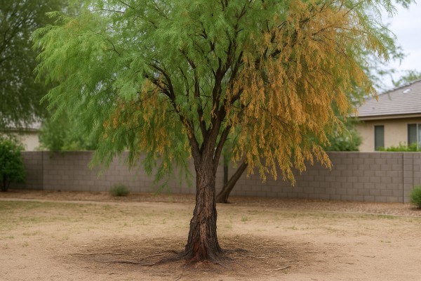 Velvet Mesquite affected by Phytophthora crown rot