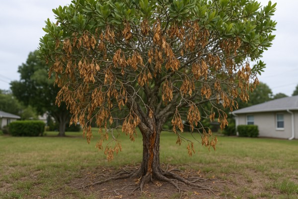 White Mangrove affected by Rhizoctonia root rot