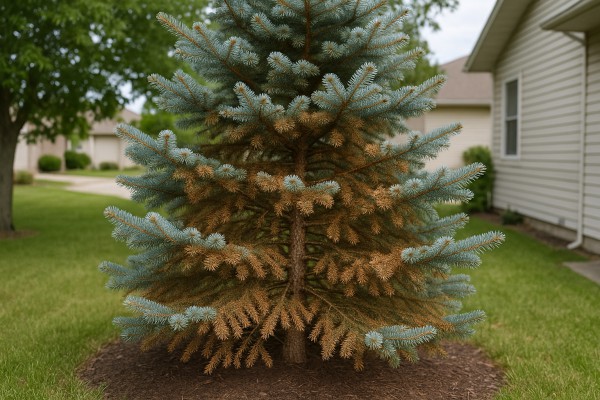 Colorado Blue Spruce affected by Rhizosphaera needle cast