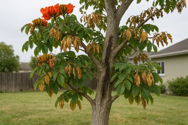 African Tulip Tree affected by Sclerotinia stem rot