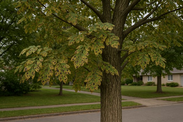 Black Locust affected by Septoria leaf spot