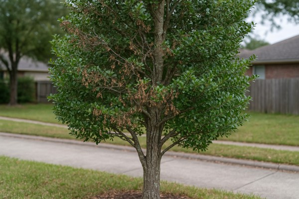 Yaupon Holly affected by Twig Blight