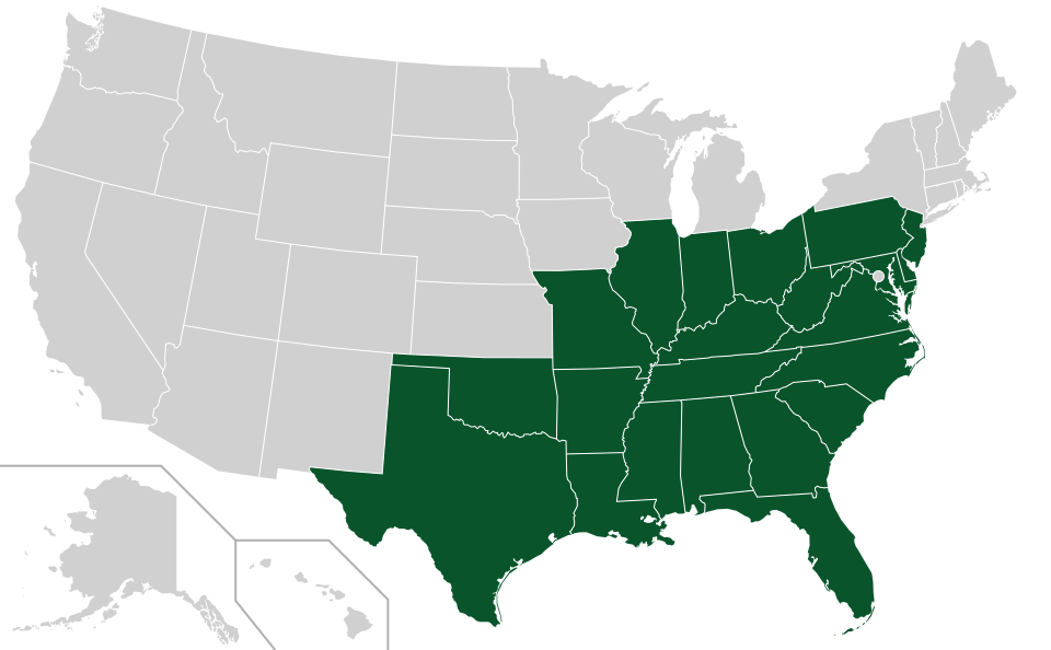 Coverage map for American Persimmon in the US