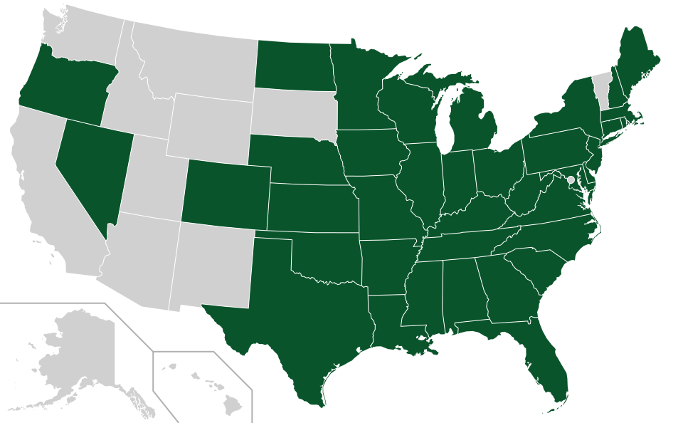 Coverage map for American Sycamore in the US