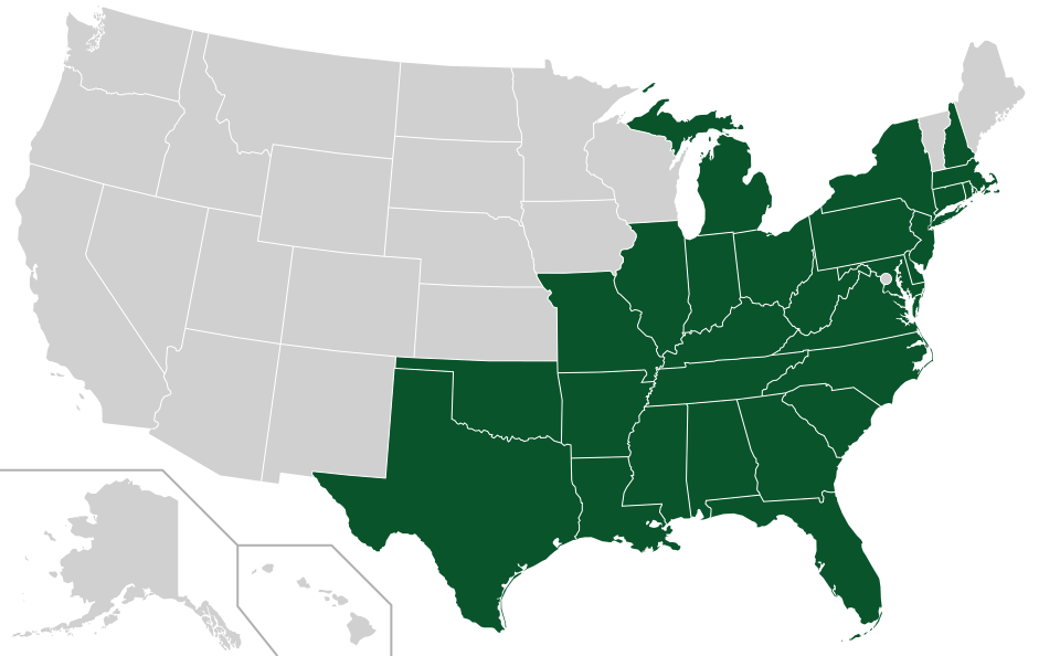 Coverage map for Blackgum in the US