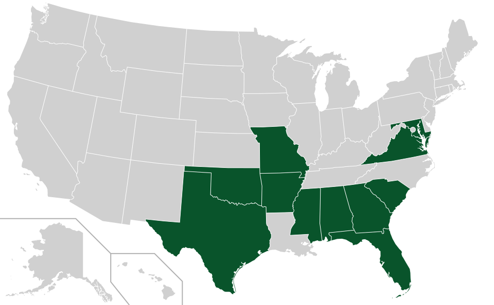Coverage map for Blackjack Oak in the US