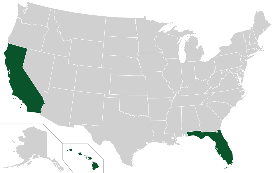 Coverage map for Camphor Tree in the US