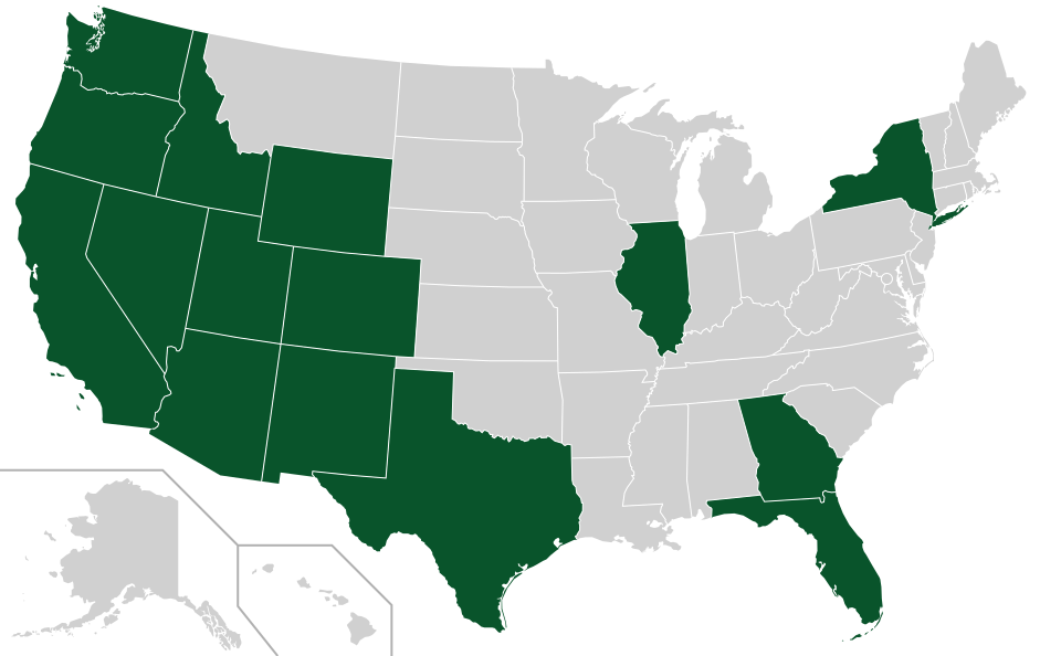 Coverage map for Chinese Elm in the US
