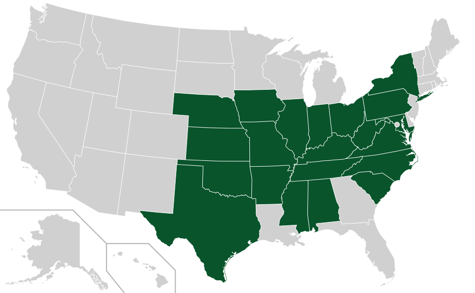 Coverage map for Chinkapin Oak in the US