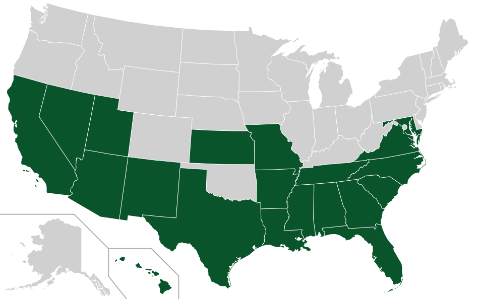 Coverage map for Crape Myrtle in the US