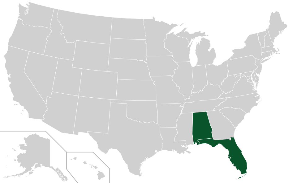 Coverage map for Dahoon Holly in the US