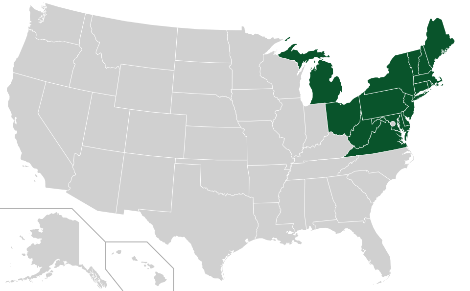 Coverage map for Eastern Hemlock in the US