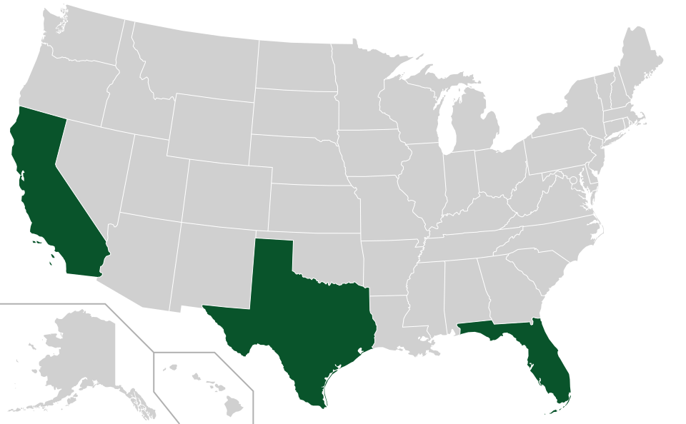 Coverage map for Floss-silk Tree in the US