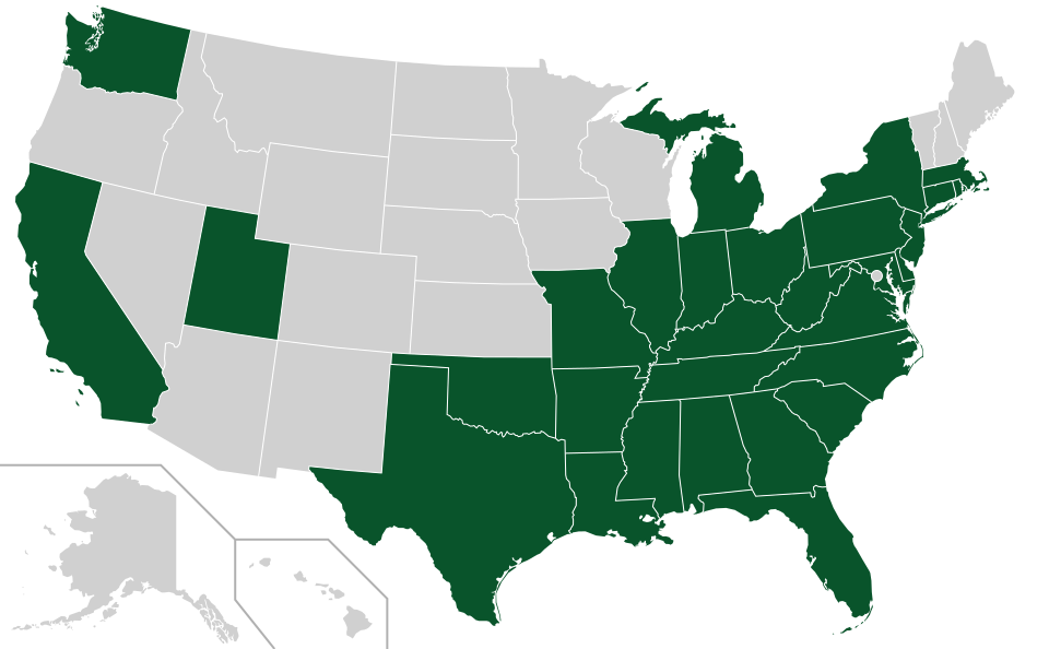 Coverage map for Flowering Dogwood in the US