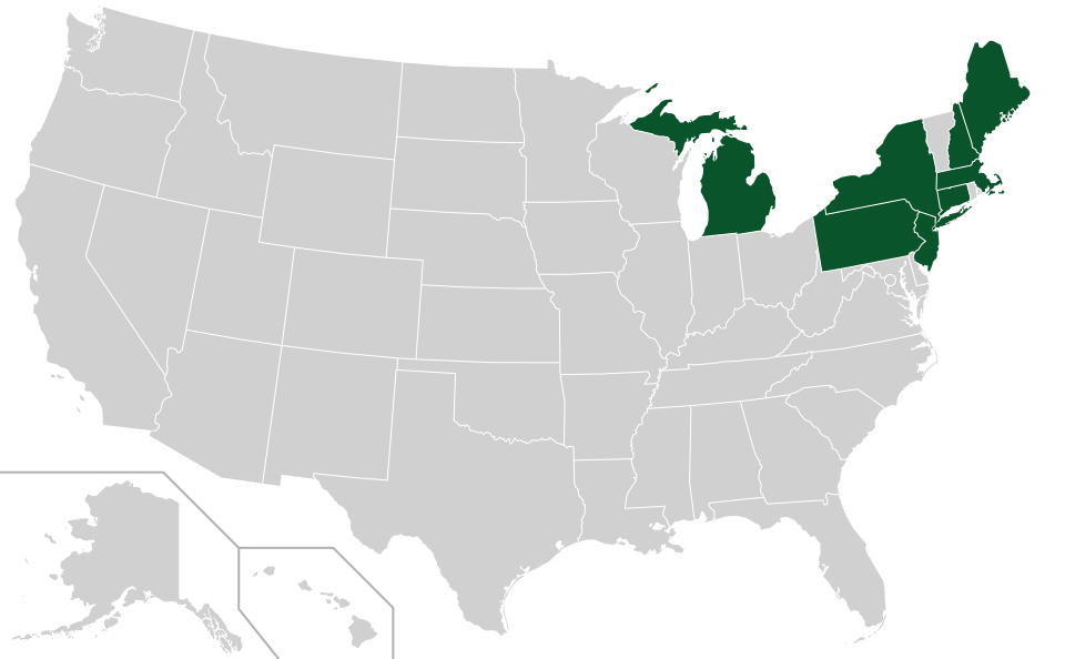 Coverage map for Gray Birch in the US