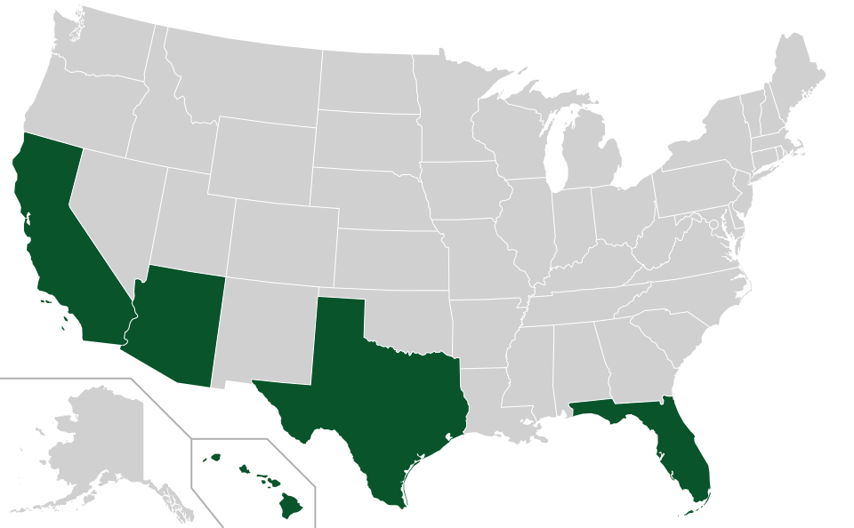 Coverage map for Indian Laurel Fig in the US
