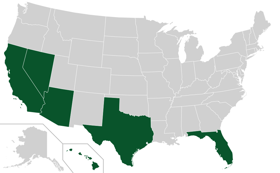 Coverage map for Jacaranda in the US