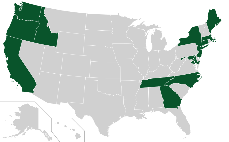 Coverage map for Japanese Maple in the US