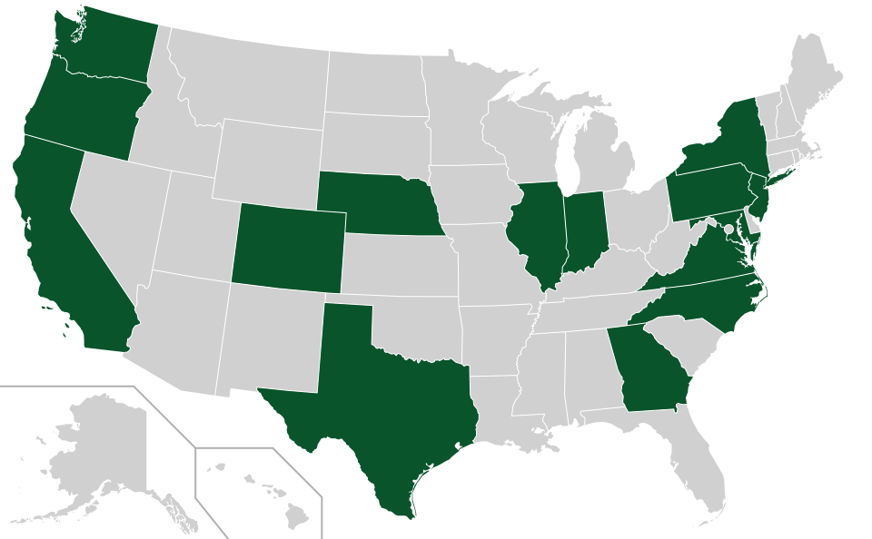 Coverage map for Japanese Zelkova in the US