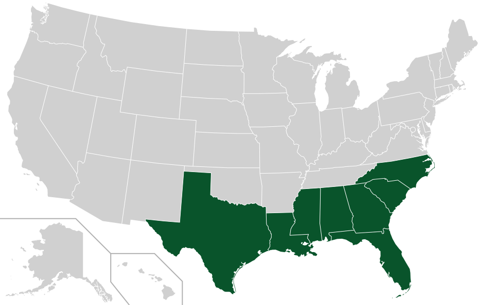 Coverage map for Longleaf Pine in the US