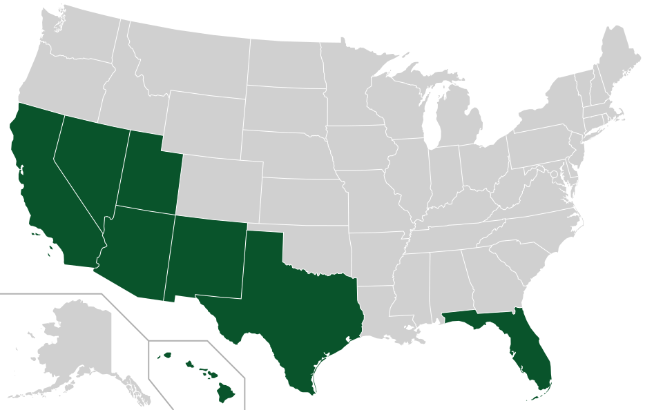 Coverage map for Mexican Fan Palm in the US