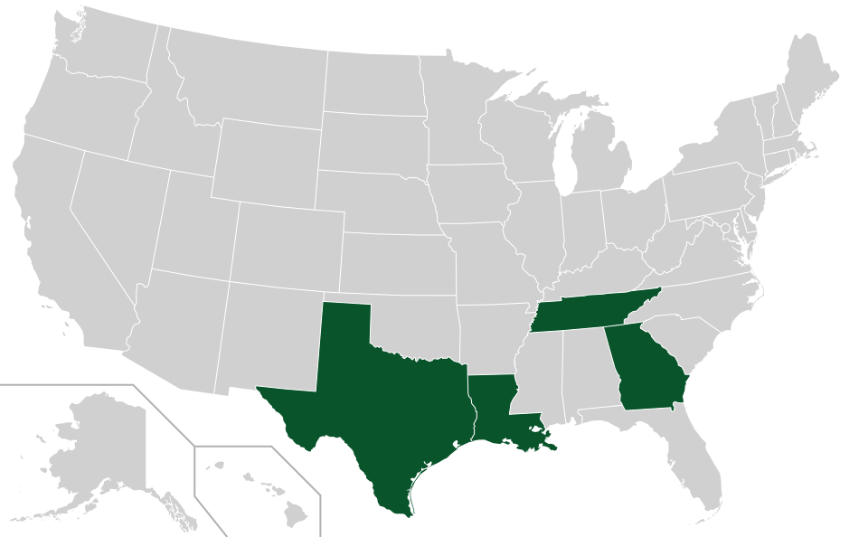 Coverage map for Nuttall Oak in the US