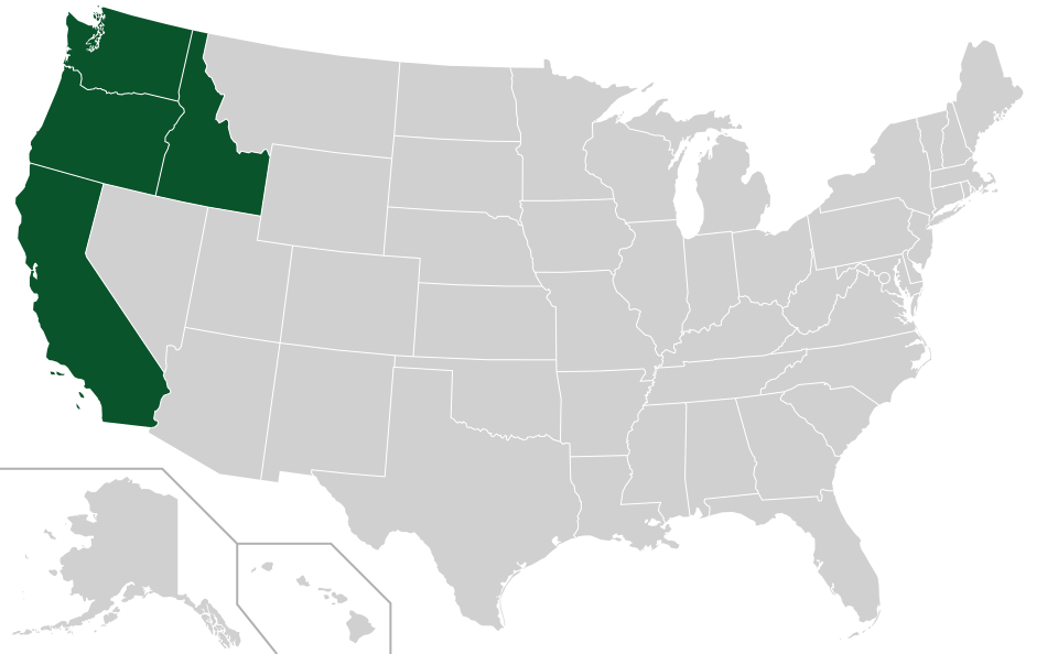 Coverage map for Oregon Ash in the US