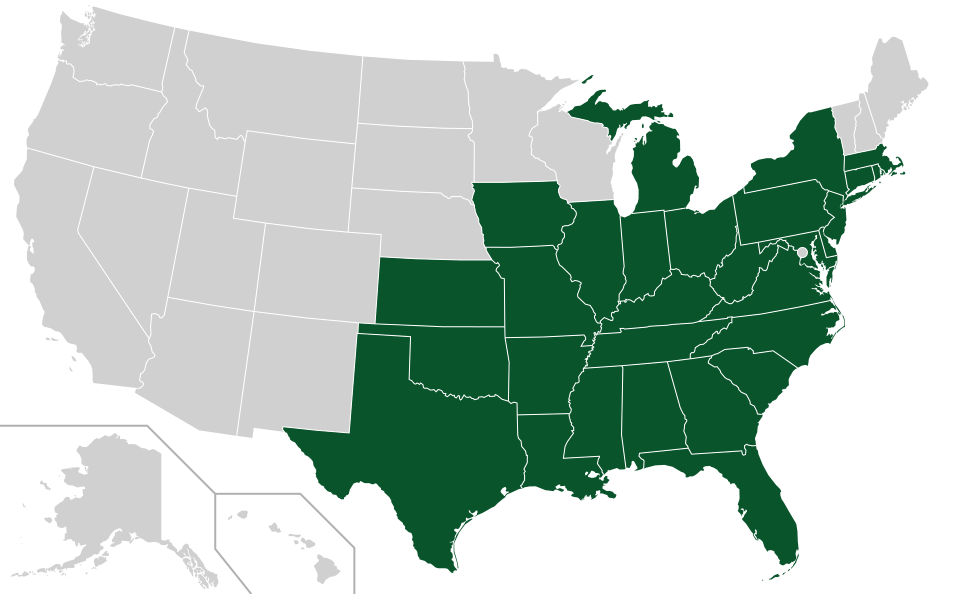 Coverage map for Pignut Hickory in the US