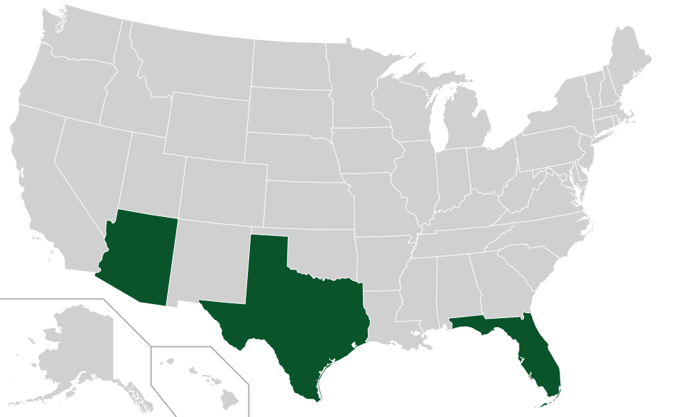 Coverage map for Pink Trumpet Tree in the US