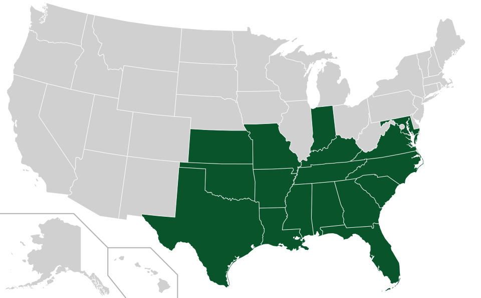 Coverage map for Post Oak in the US