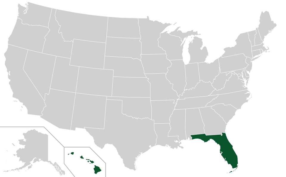 Coverage map for Rubber Tree in the US
