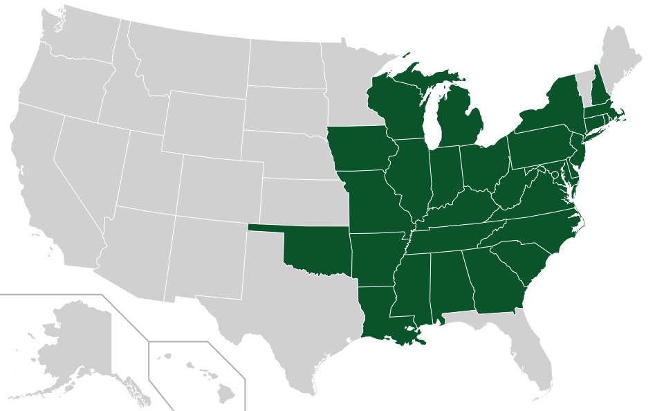 Coverage map for Sassafras in the US