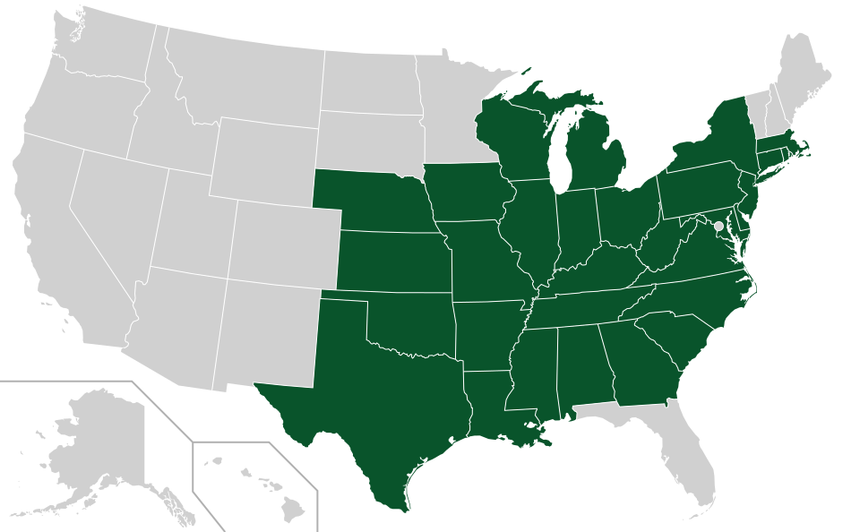 Coverage map for Shagbark Hickory in the US