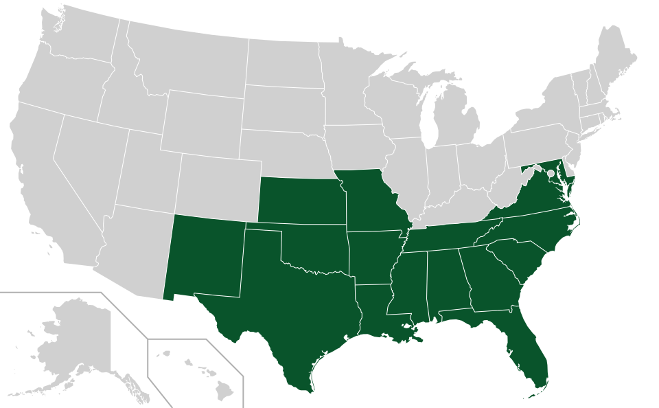 Coverage map for Shumard Oak in the US