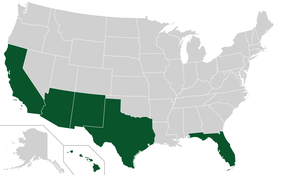 Coverage map for Silk Tree in the US