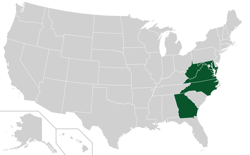 Coverage map for Sourwood in the US