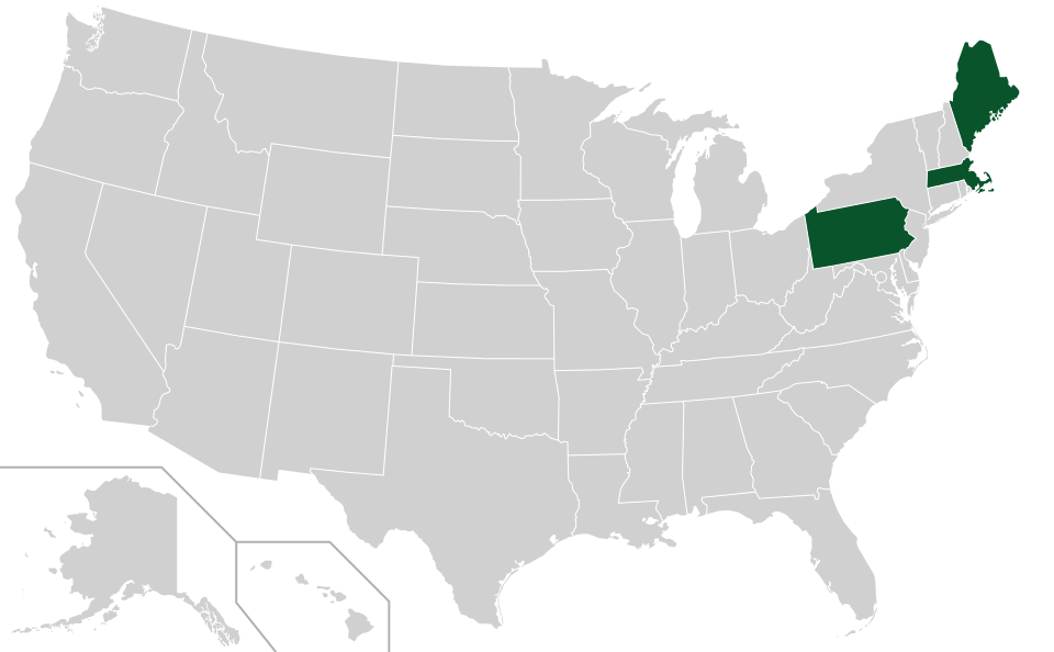 Coverage map for Striped Maple in the US