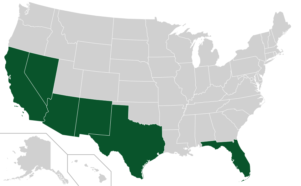 Coverage map for Sweet Acacia in the US